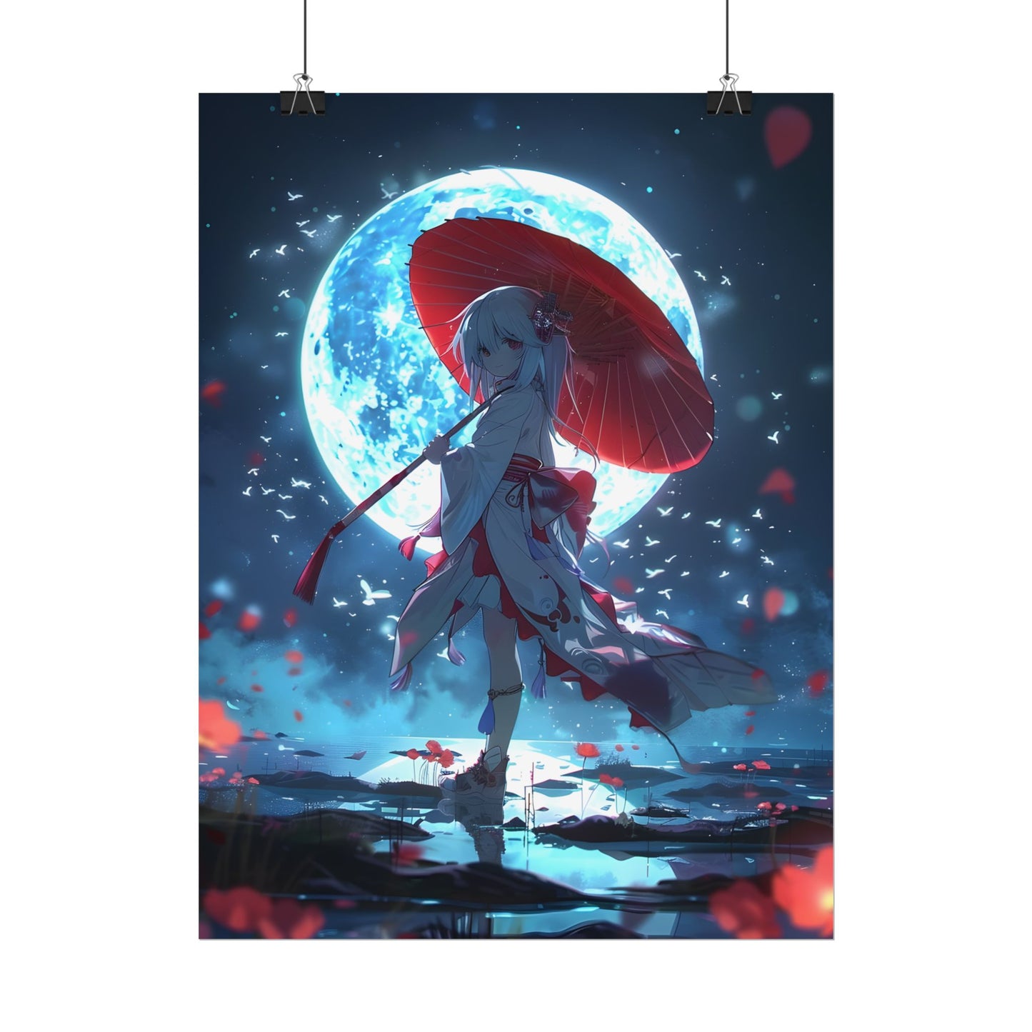 Cute Anime Girl with Umbrella: Rainy Day Art - Poster