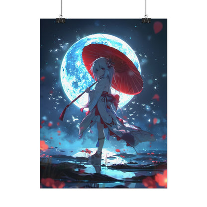 Cute Anime Girl with Umbrella: Rainy Day Art - Poster