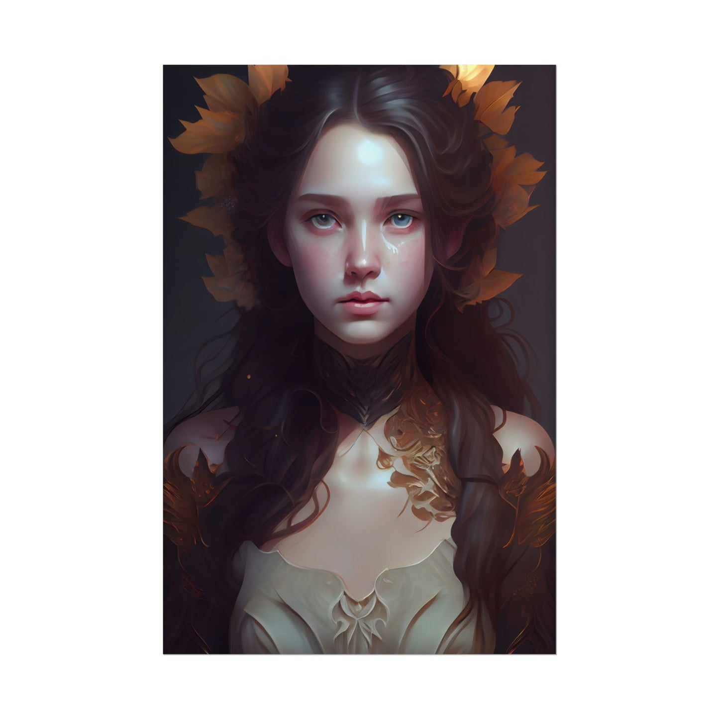 Brown Hair Female Portrait: Artistic Style Digital Art - Poster