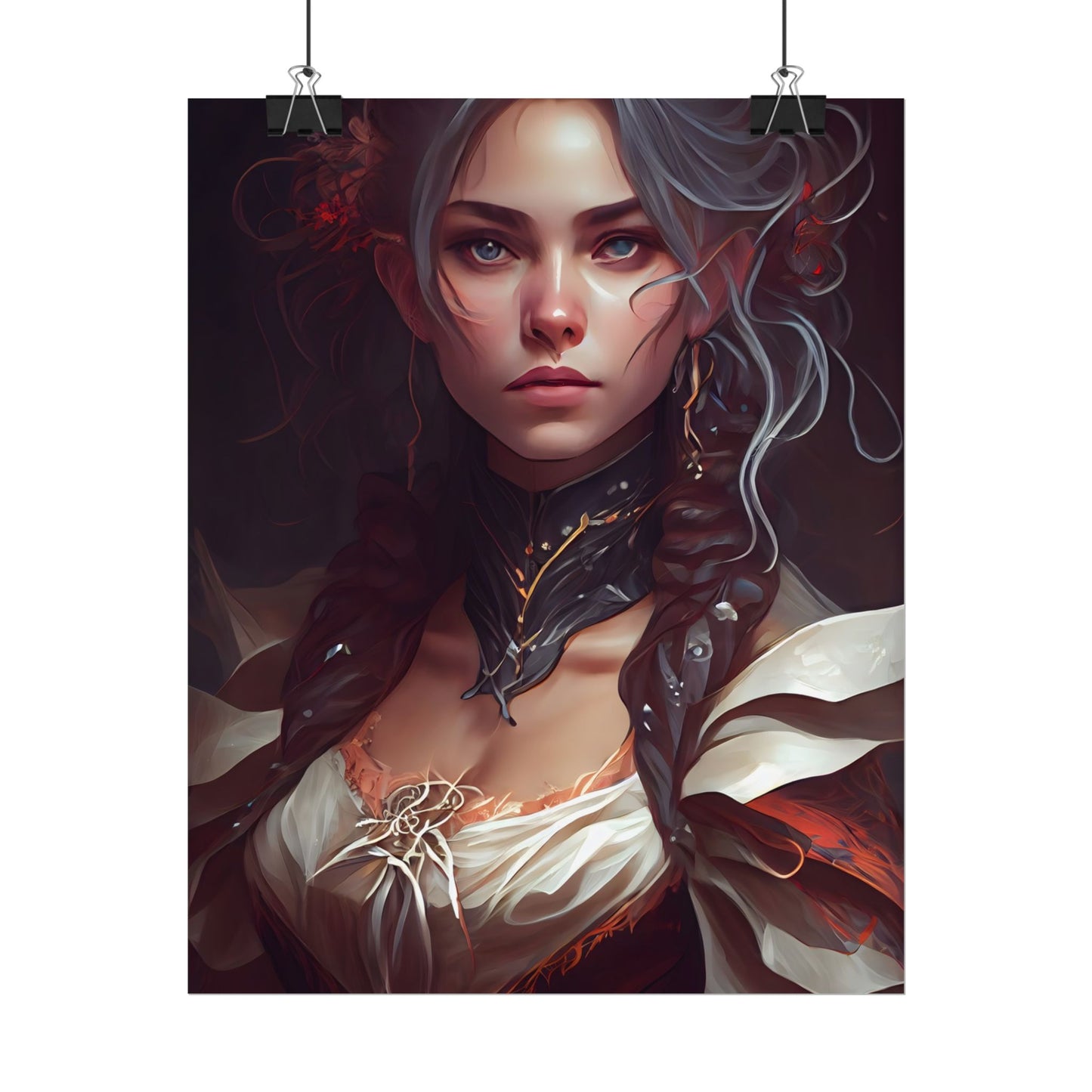 Glamorous Mid-20s Female Portrait: Black Hair Artwork - Poster