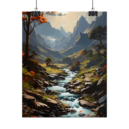 Majestic Waterfall Oil Painting: A Captivating Artwork - Poster