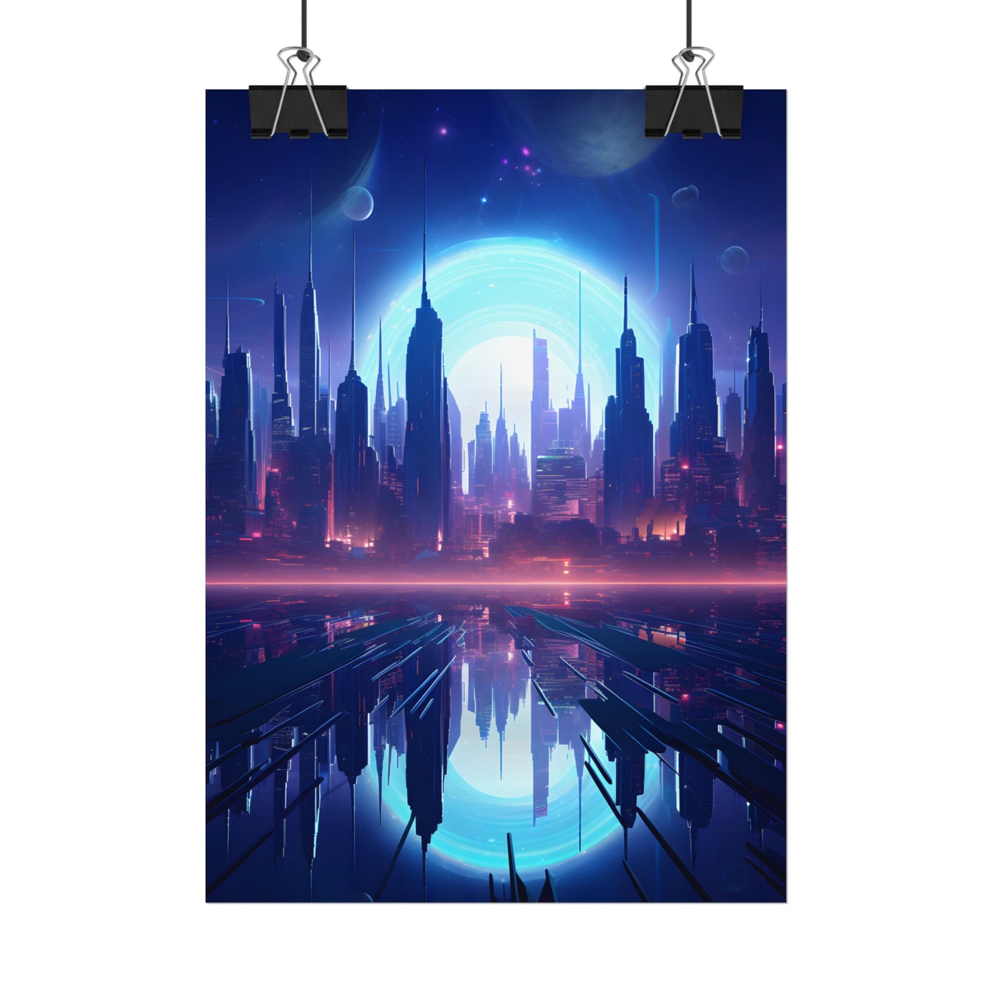 Melancholic Cyberpunk Night: Dark Cityscape Digital Art - Poster
