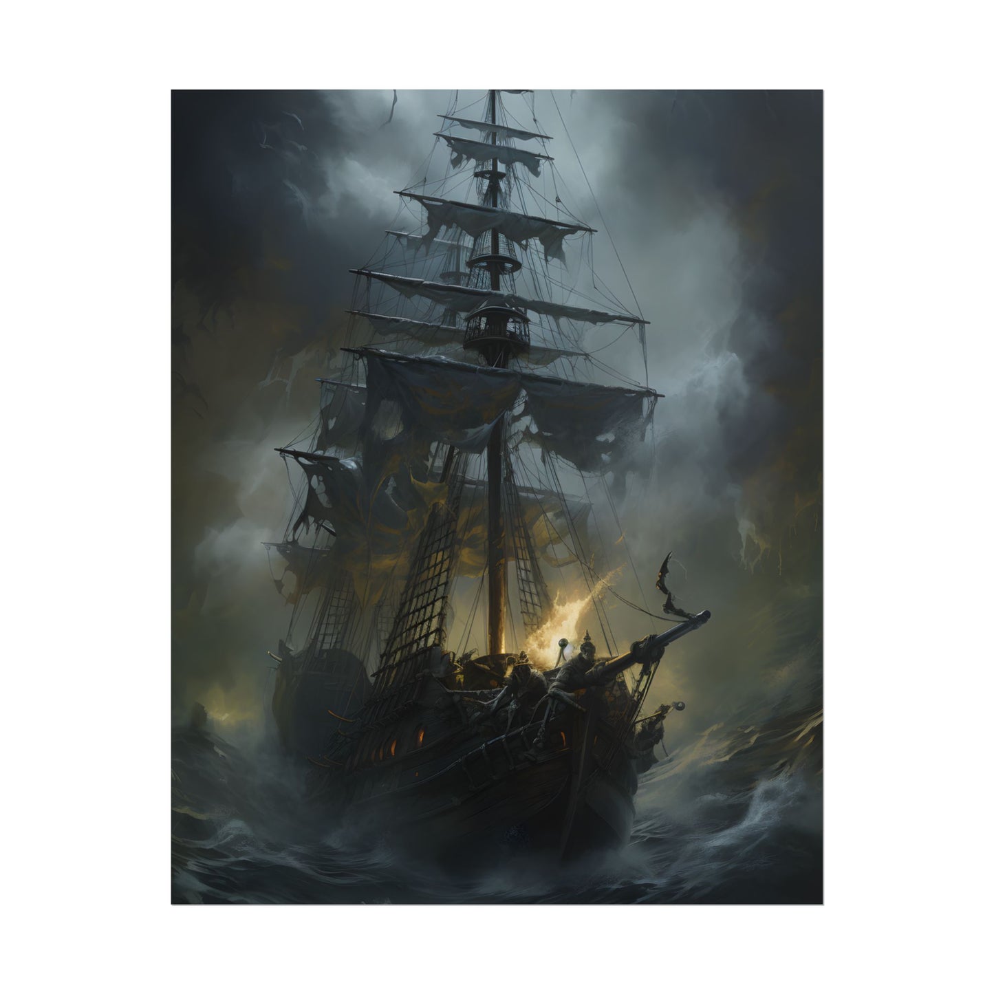 Eerie Pirate Ghost Ship: Sailing Seascape Artwork - Poster