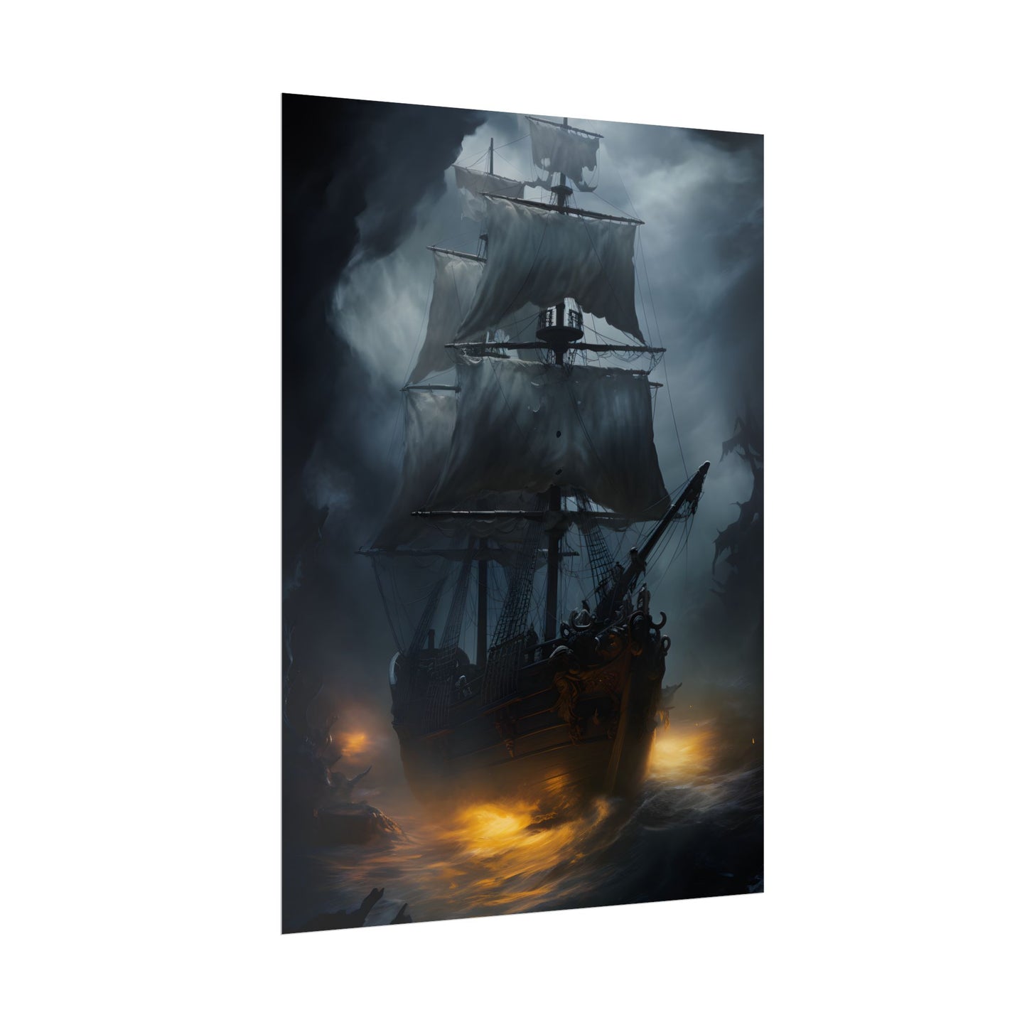 Ghostly Pirate Ship: Sailing Through the Ocean's Edge - Poster