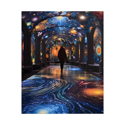 Celestial Art Gallery: Vibrant Space-Themed Artwork in a Colorful Interior - Poster