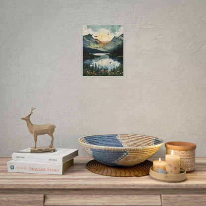 Serene Mountain Lake: Birds in Flight - Natural Art - Poster
