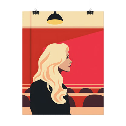 Minimalist Blonde Woman in Black Dress: Modern Art Poster - Poster