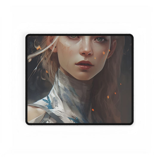 Astonishing Blonde Portrait: Capturing Intensity in Art - Desk Mat