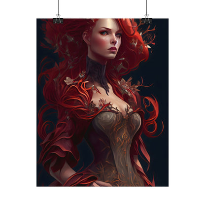 Red Hair Portrait: Elegant Female in Black Dress - Poster