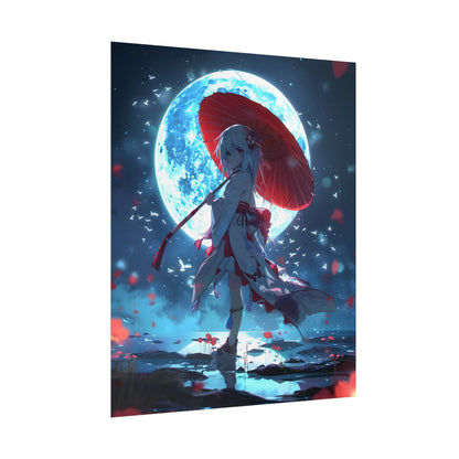 Cute Anime Girl with Umbrella: Rainy Day Art - Poster