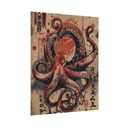 Stylized Octopus in Ukiyo-E Style: Japanese Artwork - Poster