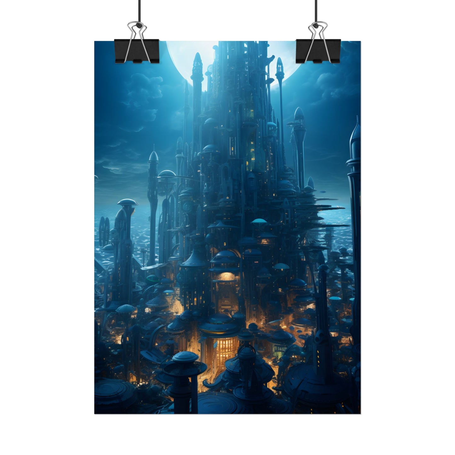 Underwater Futuristic Cityscape: Close Up Digital Artwork - Poster