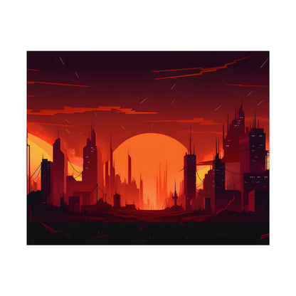 Cyberpunk Cityscape: Burning Nighttime Digital Art - Poster
