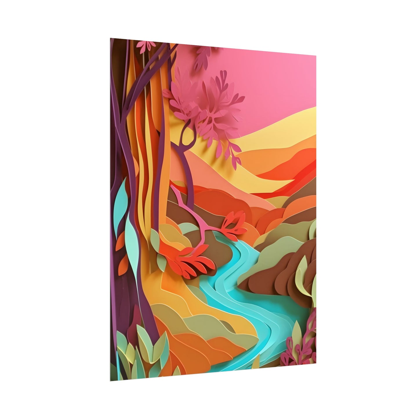 Vibrant Paper Quilled Canyon: Eye-Catching Landscape Art - Poster