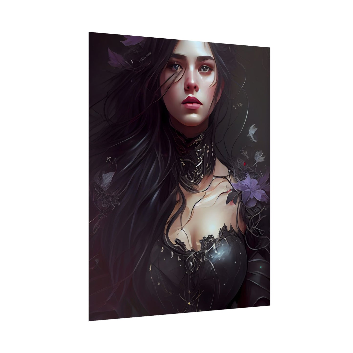 Striking Woman Portrait: Black Hair Artwork - Poster