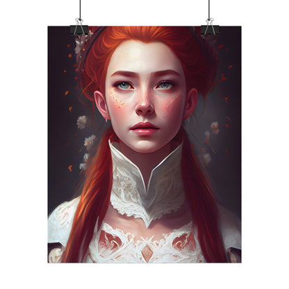 Soft Glow Redhead Portrait: Elegant Female Artwork in Dress - Poster