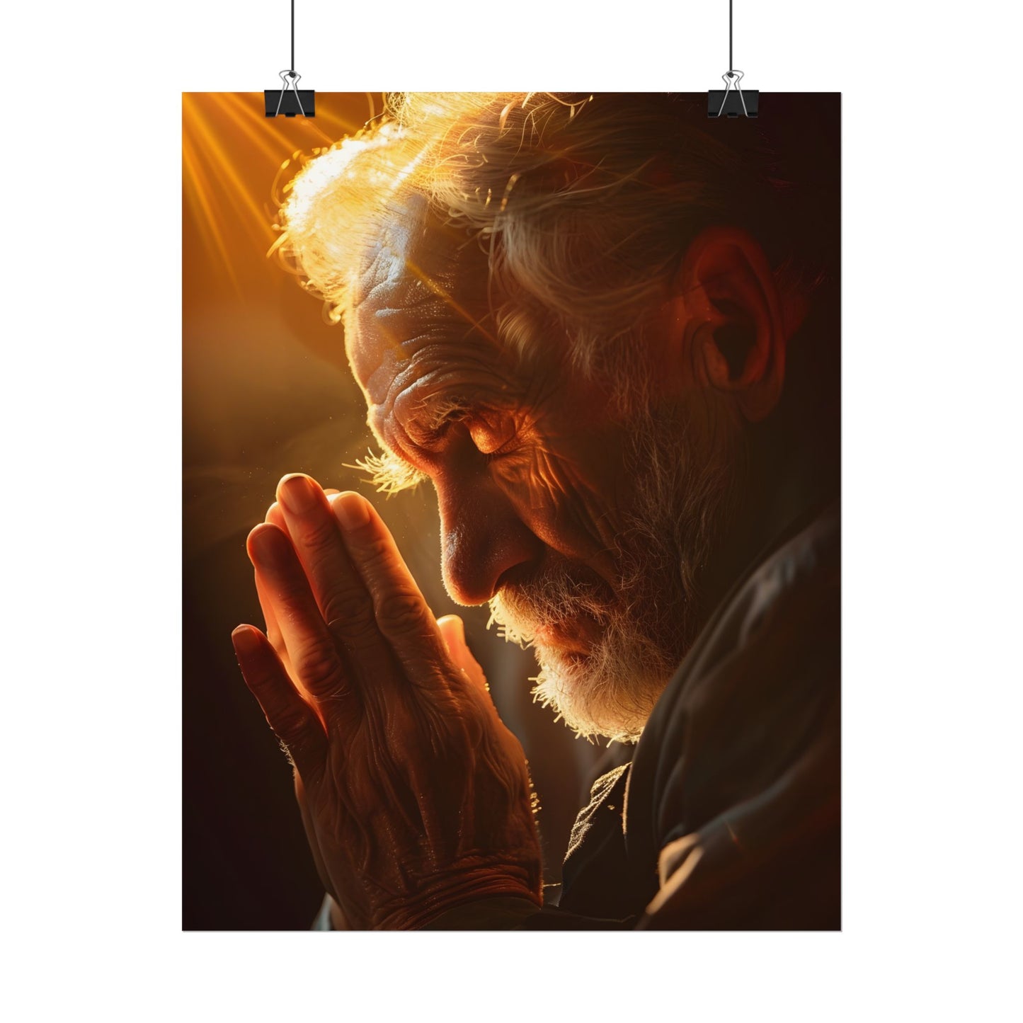 Serenity in Prayer: Elderly Man's Quiet Moment - Poster
