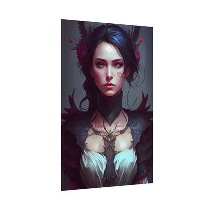 Enchanting Female Portrait: Elegant Black Dress Artwork - Poster