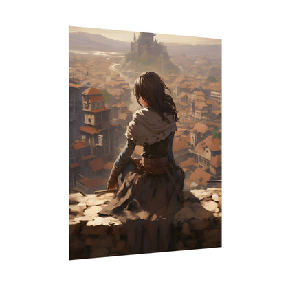 Dramatic Character Illustration: Bird's Eye View in Motion - Poster