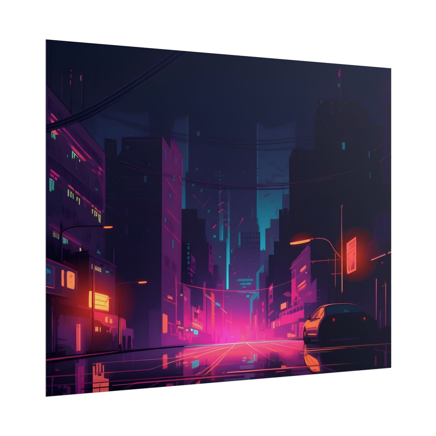 Cyberpunk Night: Moody Cityscape with Unique Architecture - Poster