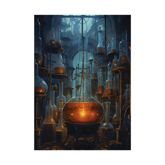 Scientific Discovery: Mysterious Laboratory Scene with Beaker and Whiteboard - Poster