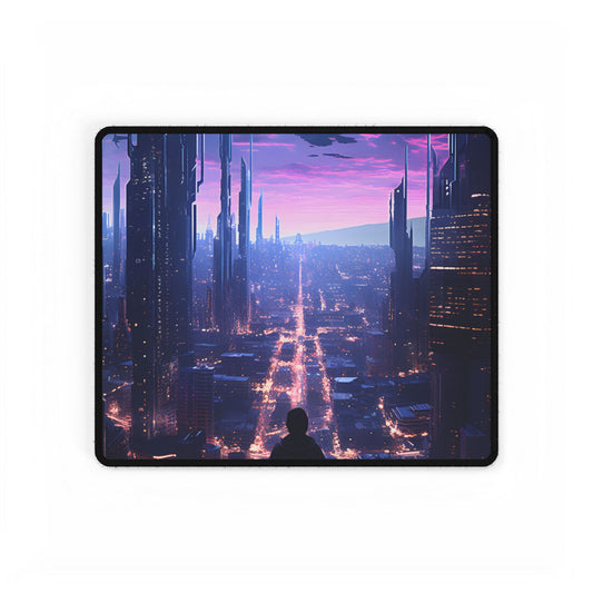 Cyberpunk Cityscape: Dystopian Future Urban Artwork - Desk Mat