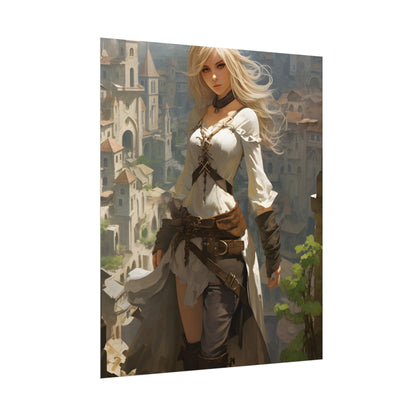 Anime Bird's Eye View Portrait: Blonde Beauty in Motion - Poster