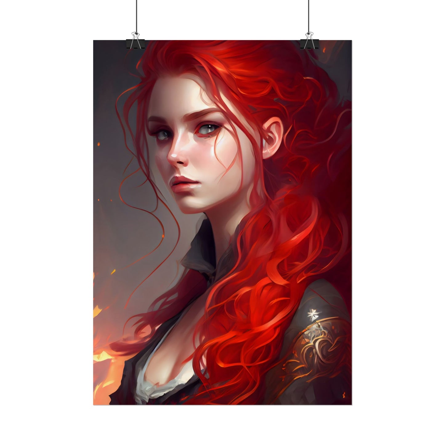 Composed Redhead: Elegant Portrait in Vibrant Red - Poster