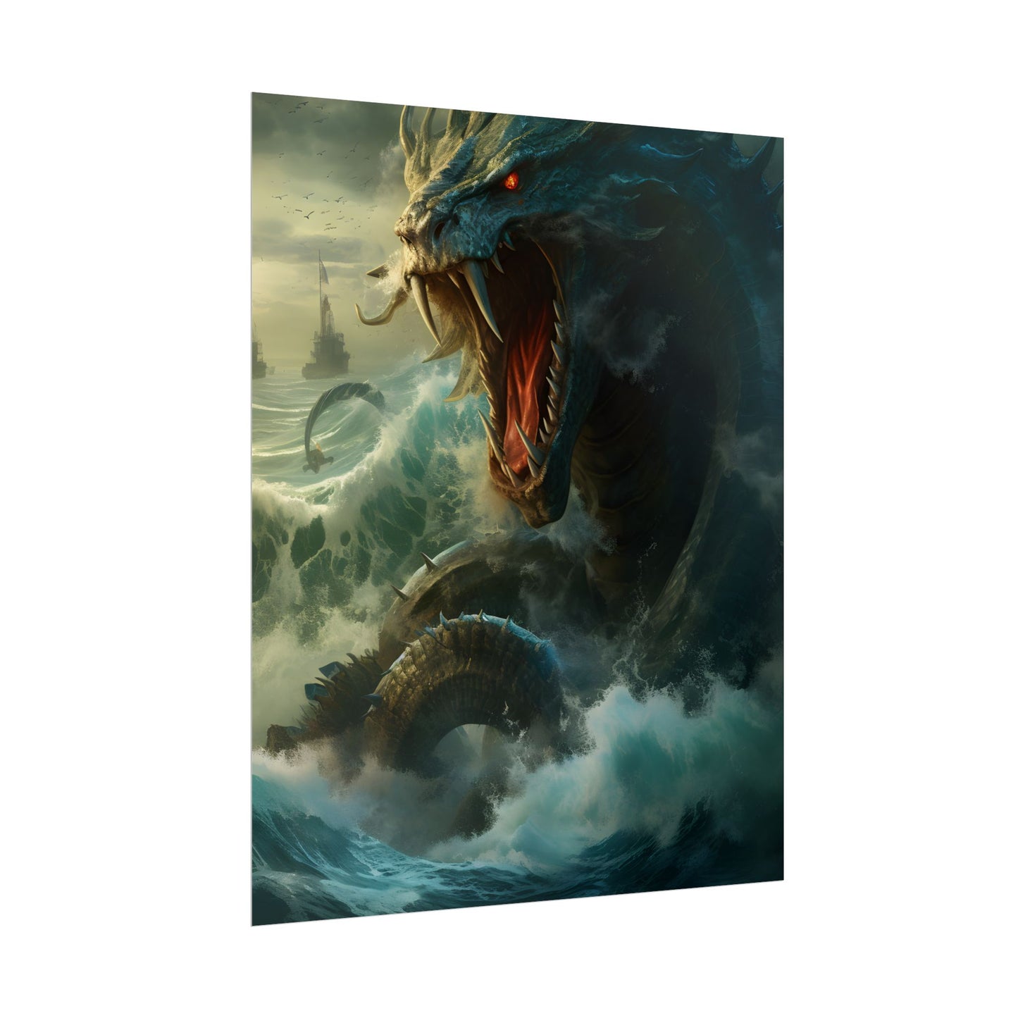 Mythical Sea Monster: Calming Green Scaled Creature Art - Poster
