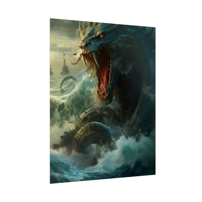 Mythical Sea Monster: Calming Green Scaled Creature Art - Poster