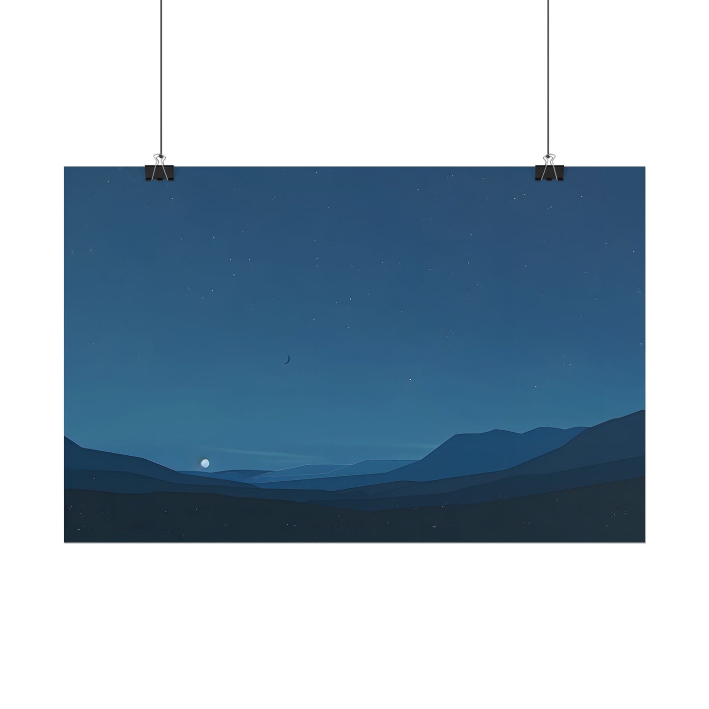 Minimalist Night Sky: Stars and Crescent Moon Art - Poster