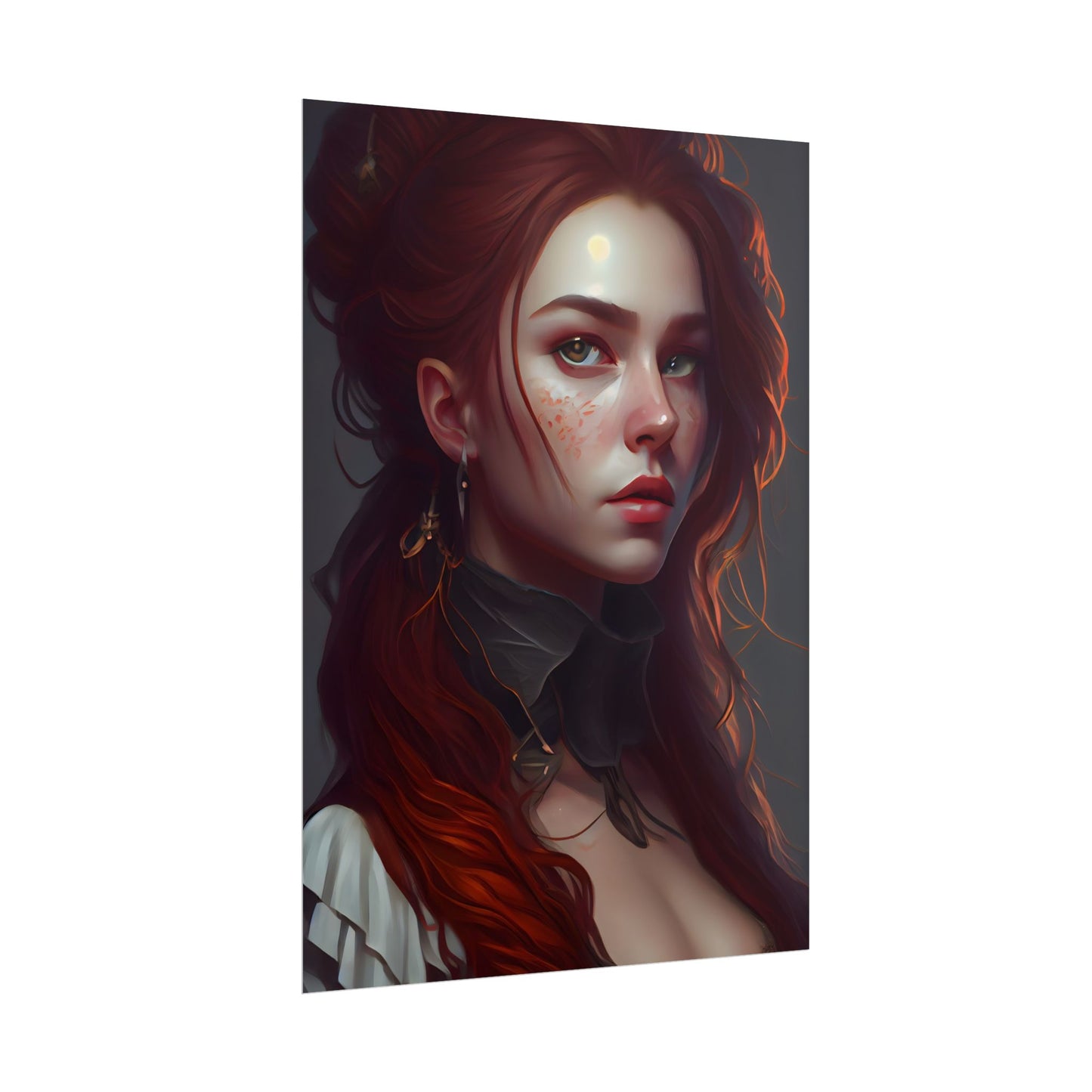 Formal Redhead Portrait: Nature-Themed Artwork in Green and Blue - Poster