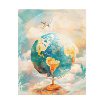 Vintage Globe with 80 Iconic Landmarks: Educational Artwork - Poster