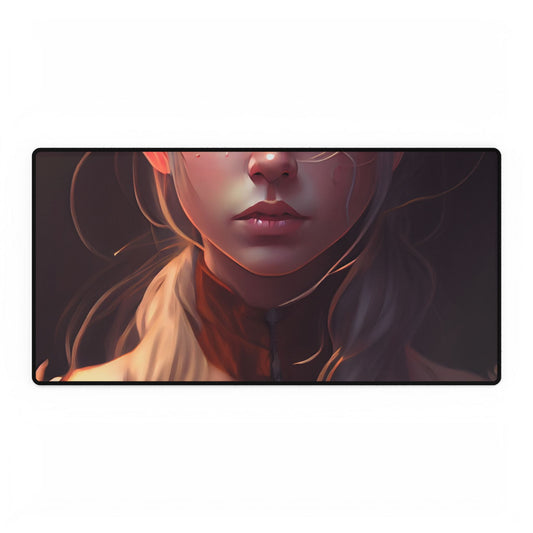 Blonde Female Portrait: Elegant Dress in Soft Flow - Desk Mat