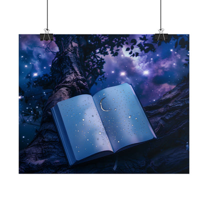 Mystical Night Sky: Celestial Dreams with Crescent Moon and Stars - Poster
