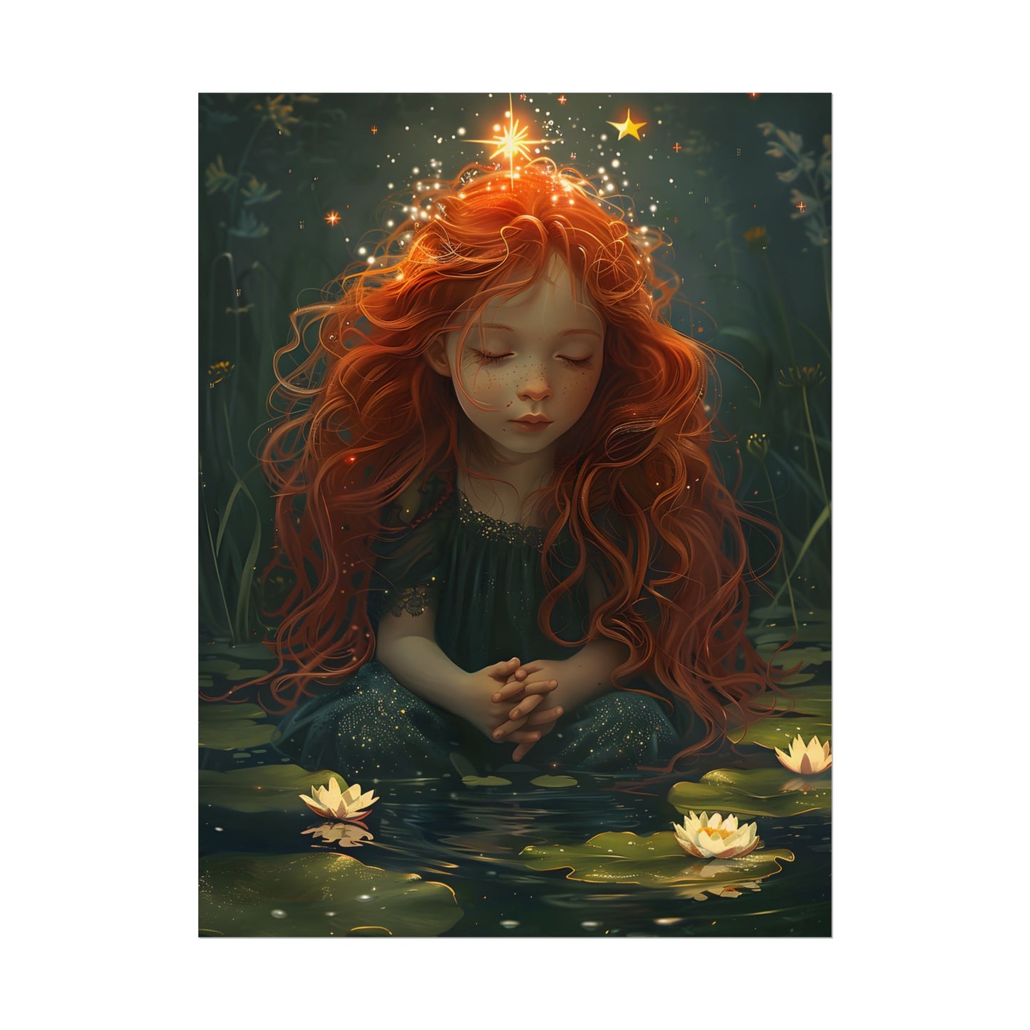 Sparkly Redhead Daydream: Young Girl Digital Art - Poster
