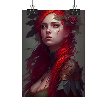 Intimate Red Hair Portrait: Artistic Female Figure in Black Dress - Poster