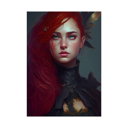 Vibrant Female Portrait: Red Hair Beauty in Neutral Dress - Poster