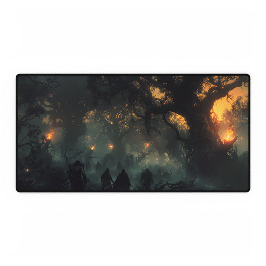 Serene Forest Sunset: Peaceful People's Journey - Desk Mat