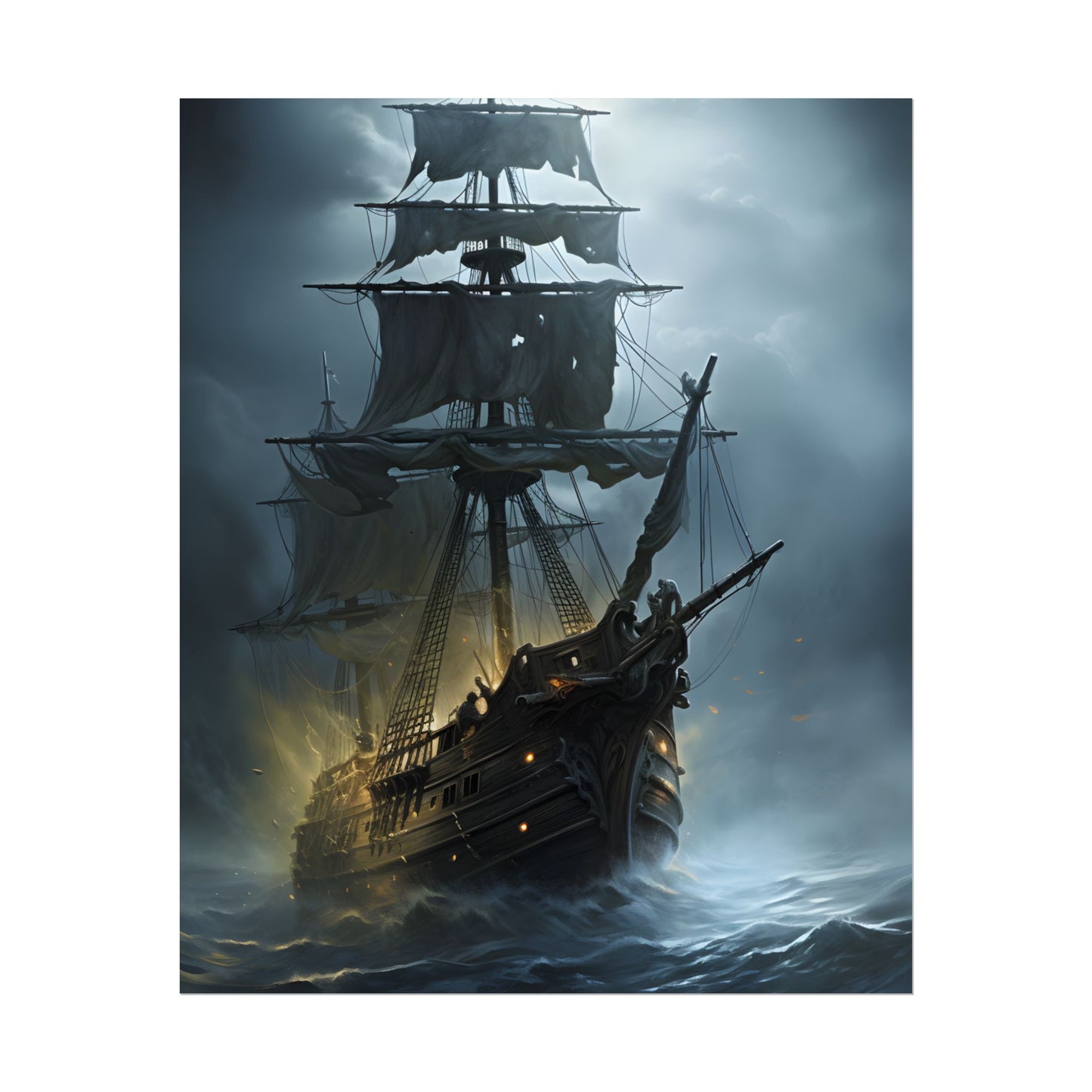 Ghostly Pirate Voyage: Historic Sea Travel Digital Art - Poster