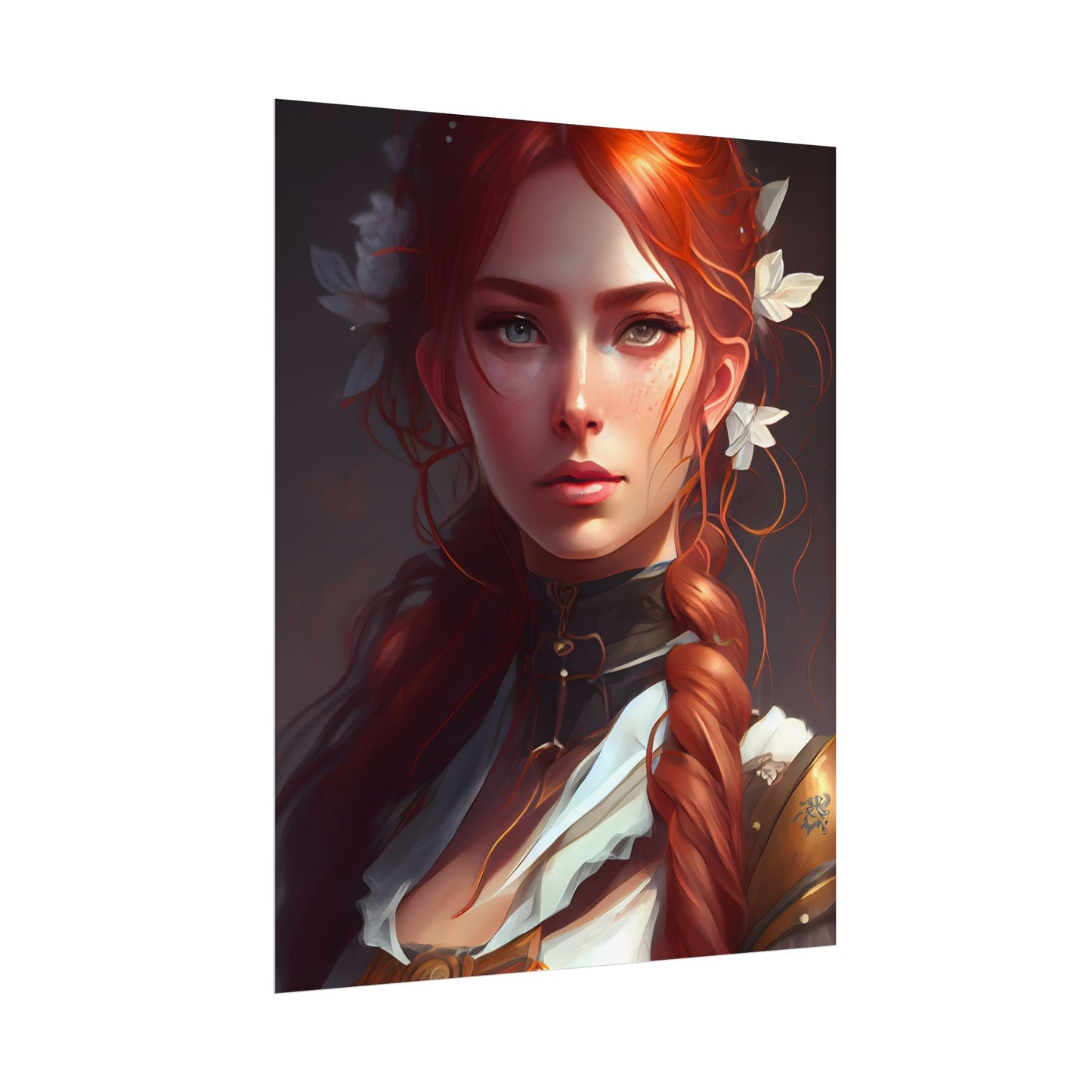 Elegant Redhead Portrait: Dark Background Artwork - Poster