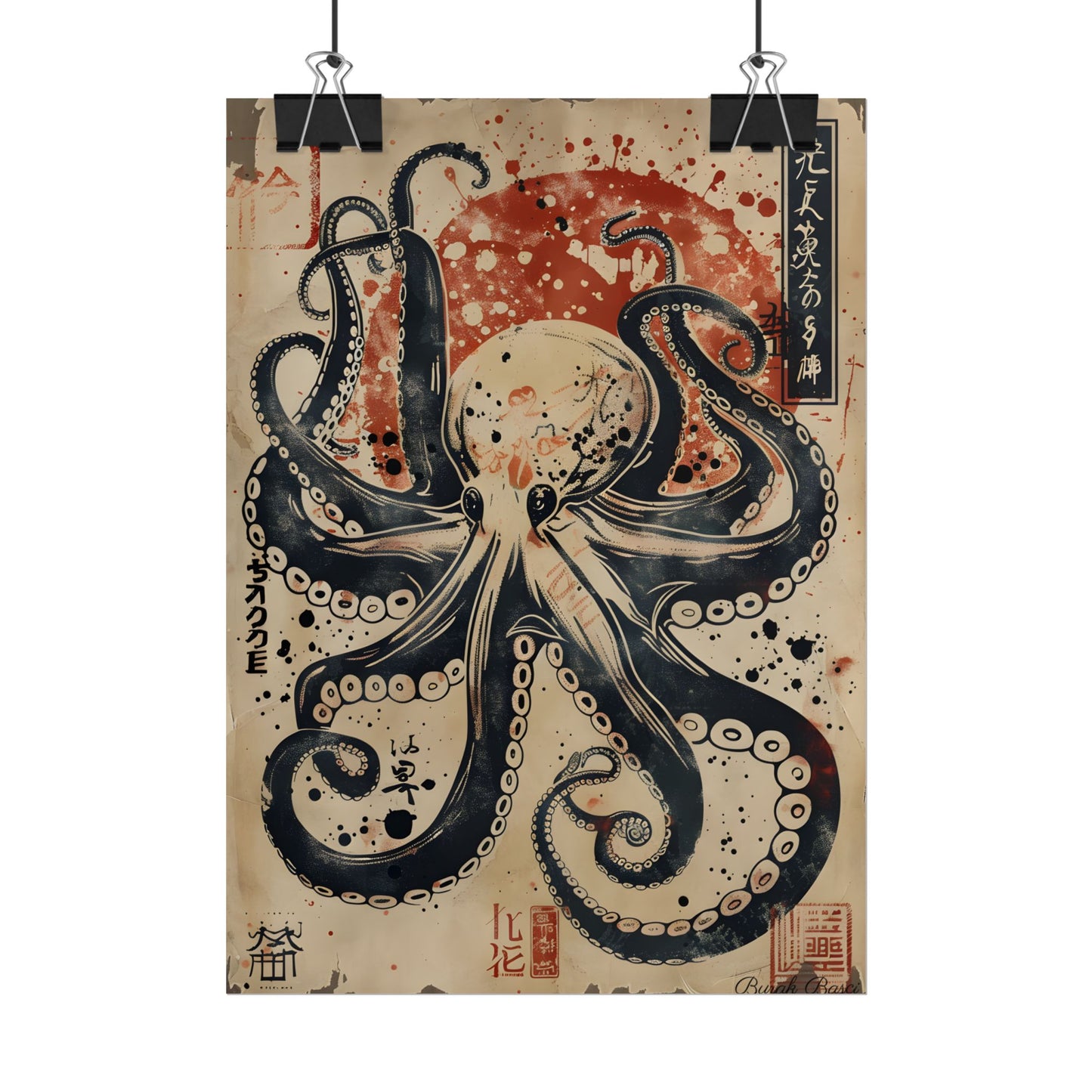 Stylized Octopus: Vibrant Japanese Ukiyo-E Artwork - Poster
