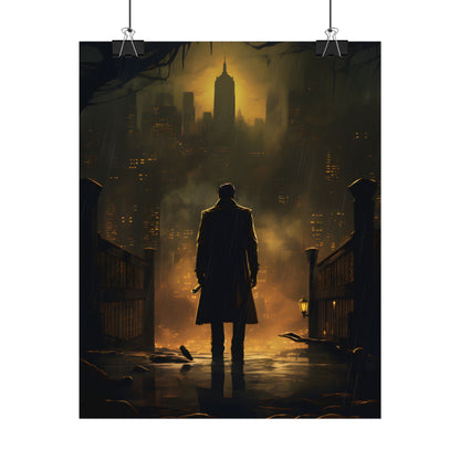 Urban Fantasy Detective: Moody City Skyline Reflection - Poster