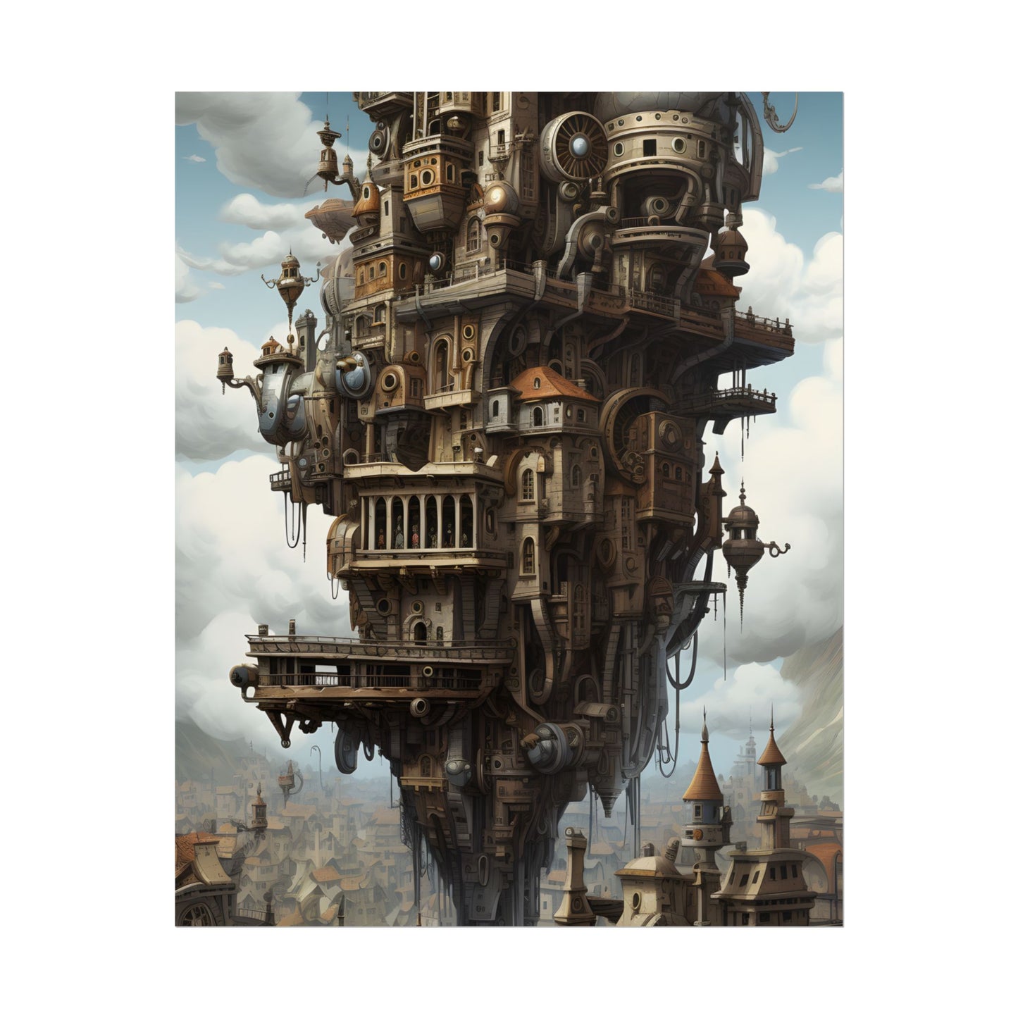 Steampunk Paris Cityscape: Colorful 19th Century Artwork - Poster