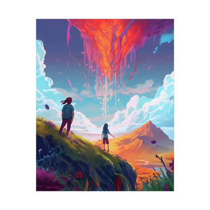 Children's Serene Moment: Meadow Under a Cloudy Sky - Poster