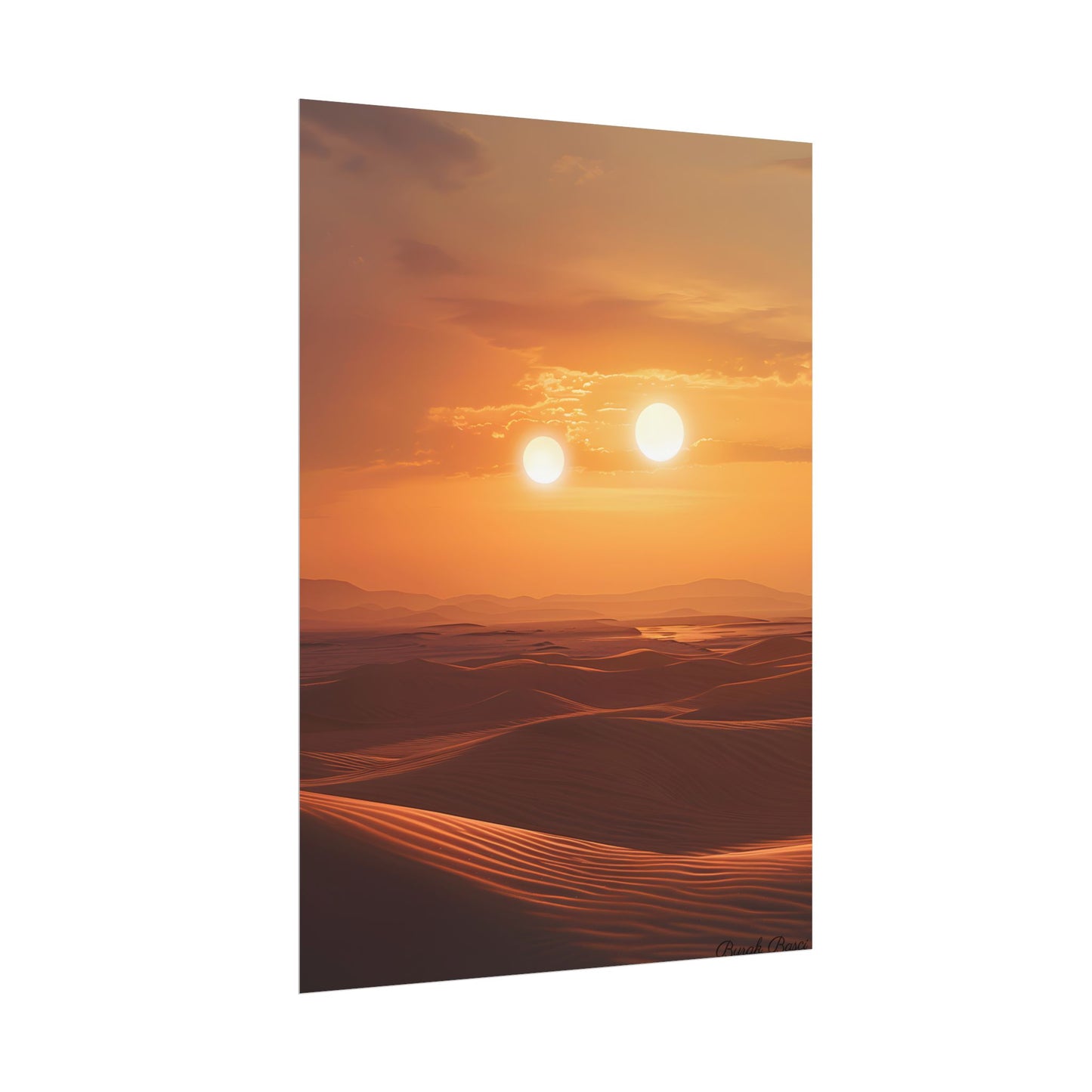 Serene Binary Sunset Artwork: A Peaceful Landscape - Poster