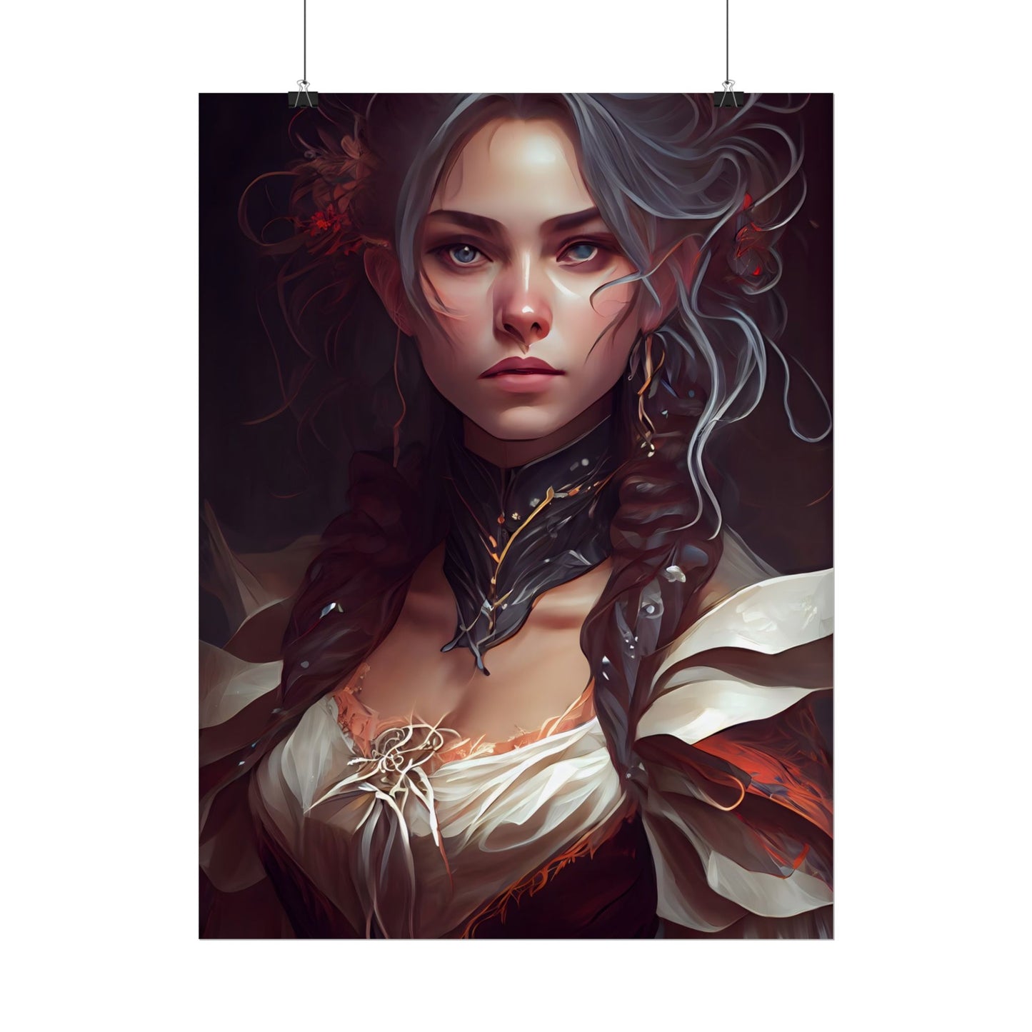 Glamorous Mid-20s Female Portrait: Black Hair Artwork - Poster