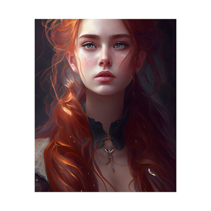 Elegant Redhead Portrait: Female Artwork in Dress - Poster