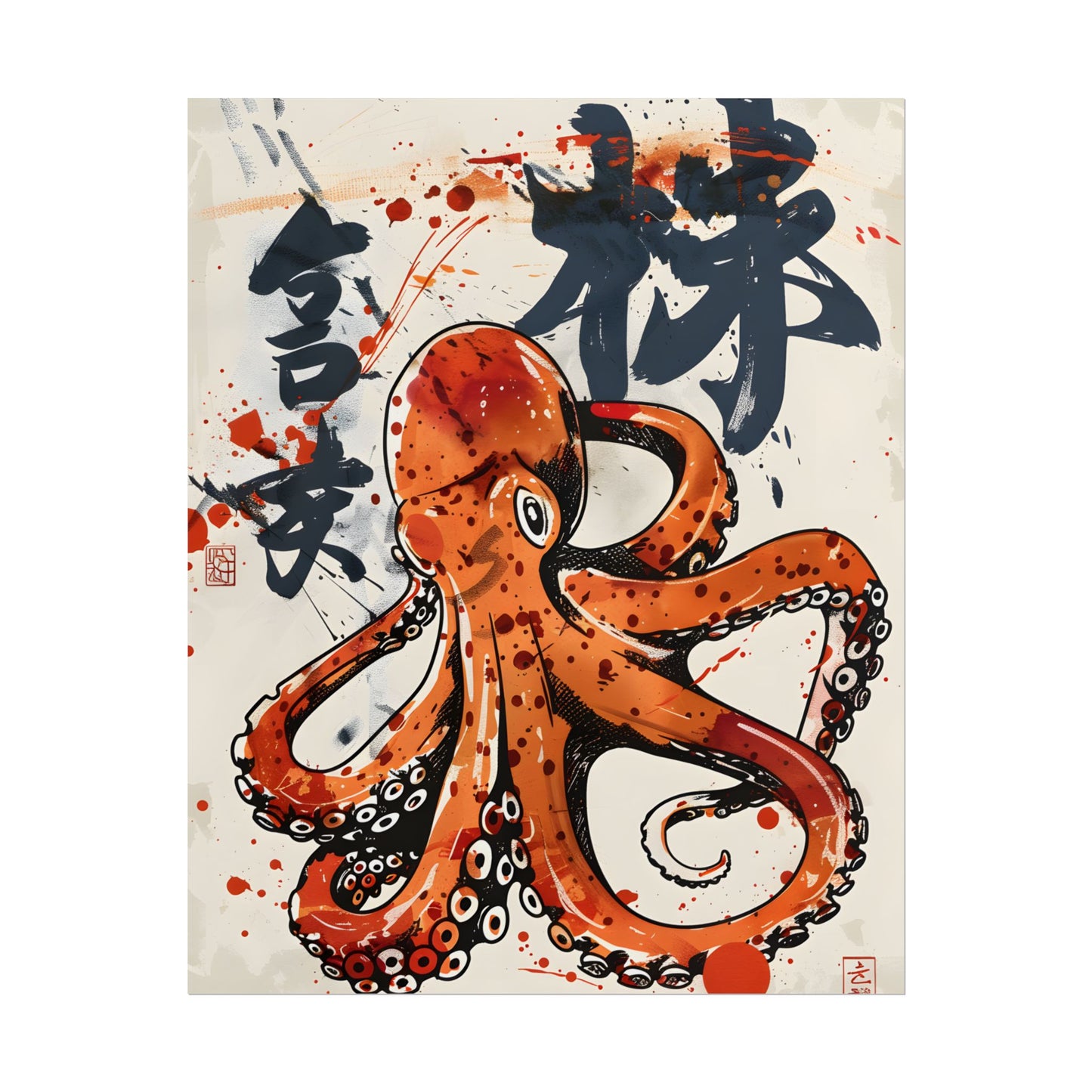 Traditional Japanese Octopus Art: Ukiyo-e Style Mural - Poster