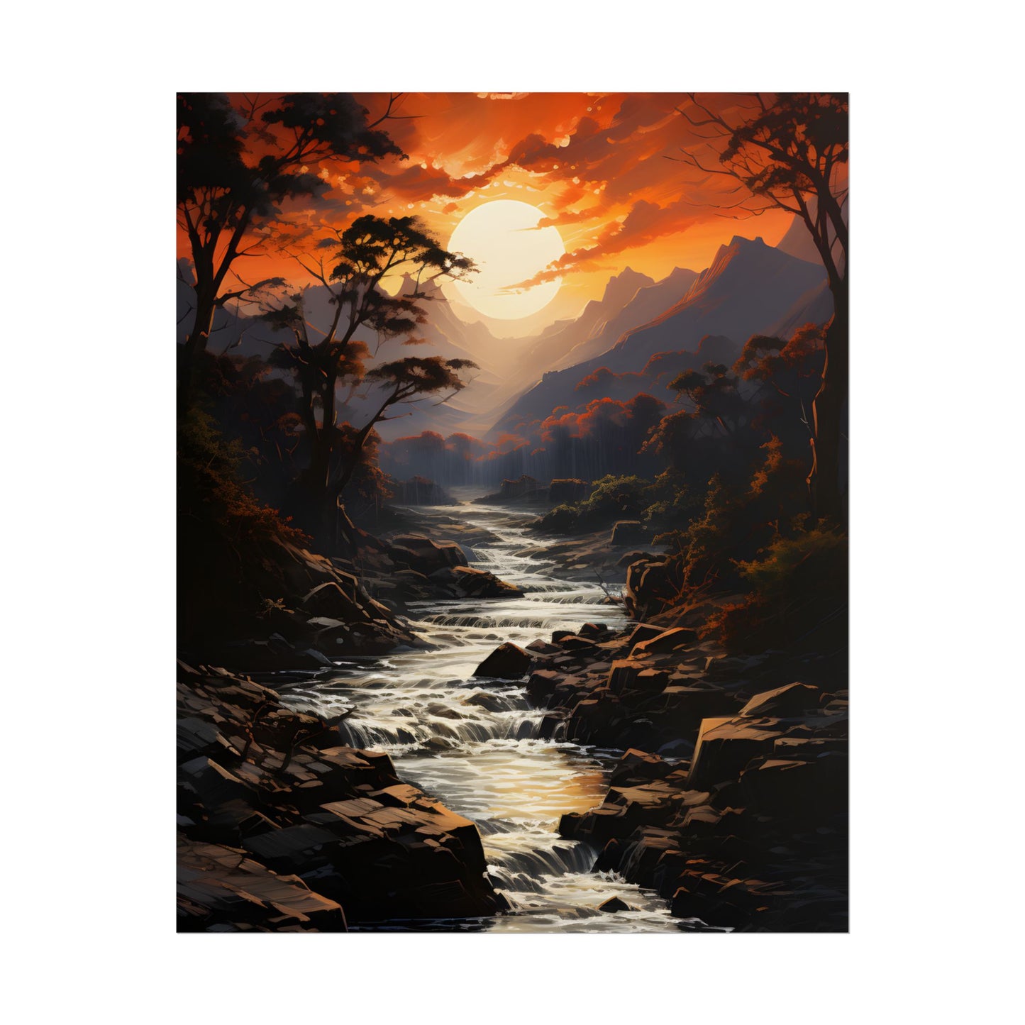Breathtaking Waterfall: Impressionist Oil Painting in Serene Atmosphere - Poster